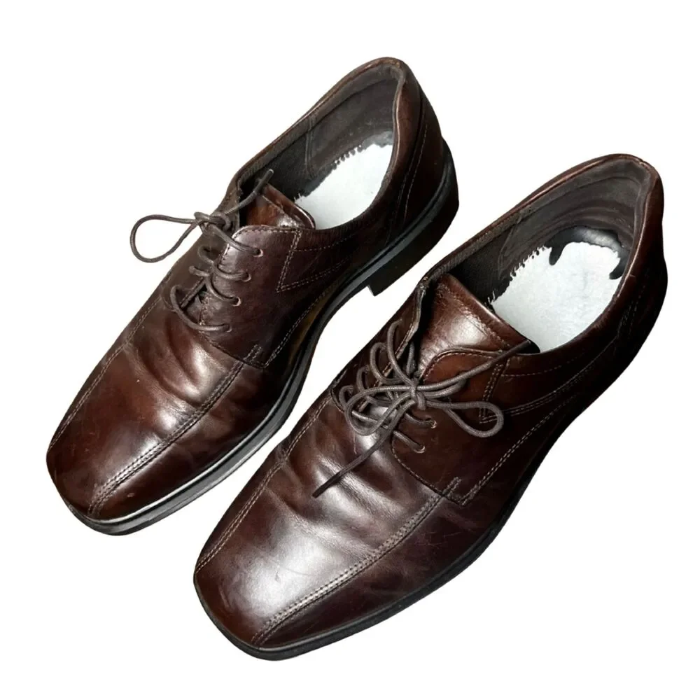 ECCO Mens Brown Leather Oxford Dress Shoes EU 44 US 10–10.5 No Original Insoles